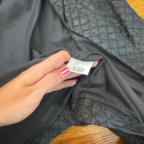 Eileen Fisher 100% Silk Black Quilted Tussah Crinkle Magnet Closure Jacket Large - Picture 7 of 10